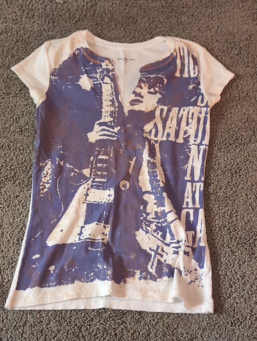 Calvin Klein Jeans Blue and White Graphic Short Sleeve Tee